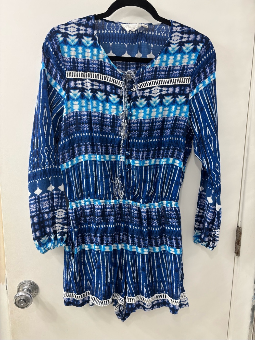 Green Dragon Blue Patterned Long-Sleeve Romper